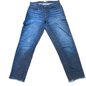 Eileen Fisher dark wash jeans with raw hem